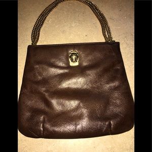 Ruth Saltz Vintage Shoulder Bag Cougar Brown Leather Purse With Gold Cougar!